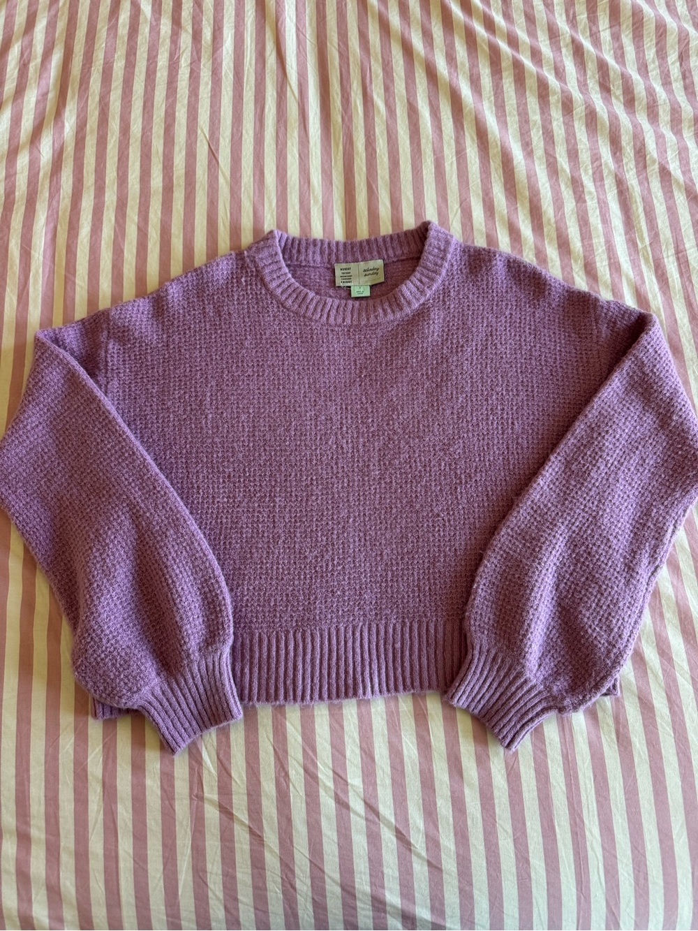 Anthropologie Lavender Cropped Crewneck Sweater